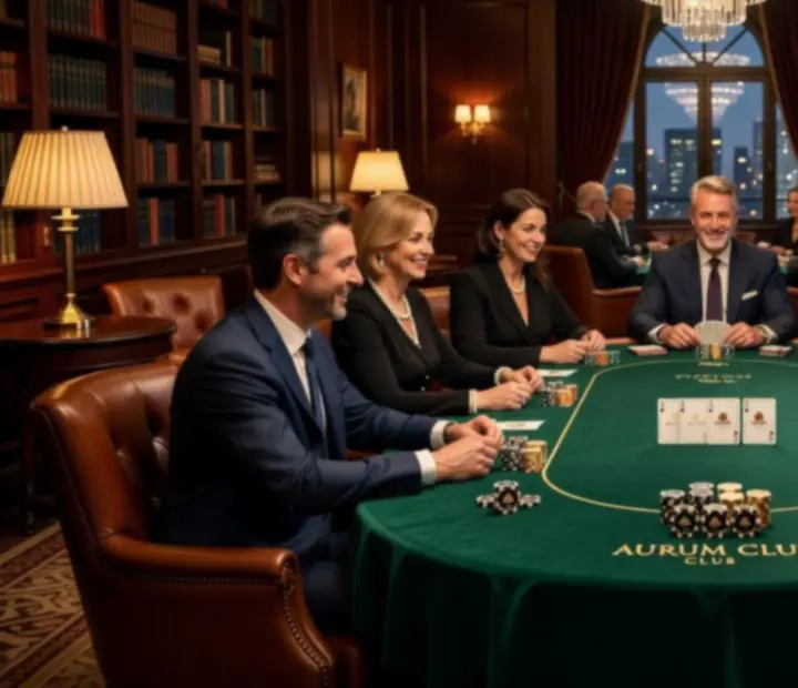 Elegant poker table set for a friendly offline tournament with cocktails.