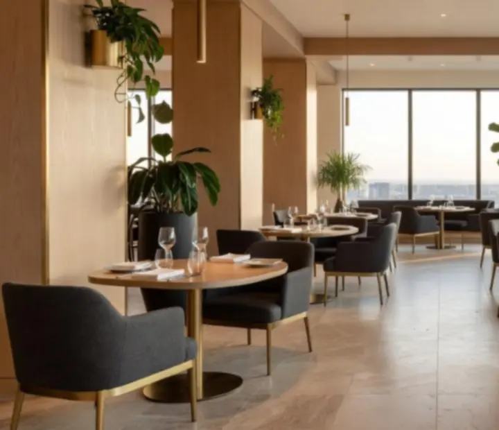 Luxurious modern Australian interior with light timber, brass and greenery.