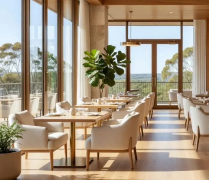 Modern Australian interior featuring glass, timber, brass, and soft daylight at VelvetDealerLounge.