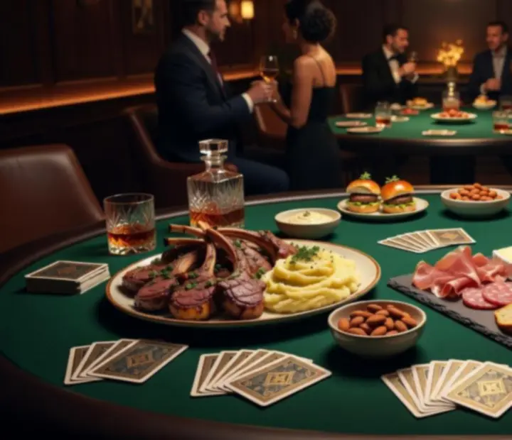 Sociable share plates served beside elegant poker tables